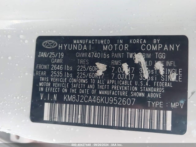 Hyundai TUCSON SE 2019 KM8J2CA46KU952607 Image 9