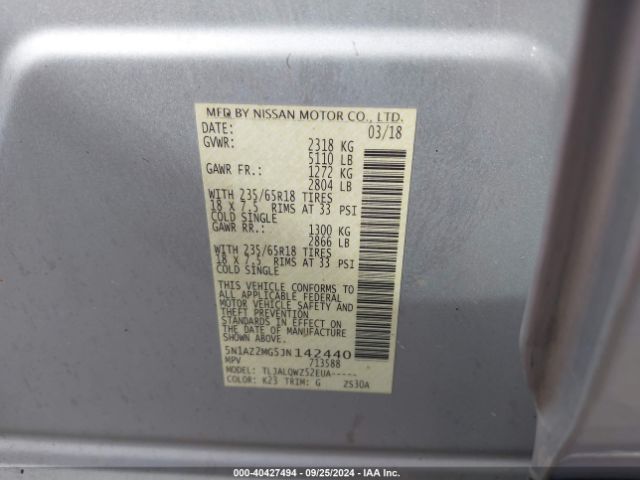 5N1AZ2MG5JN142440 Nissan MURANO SV