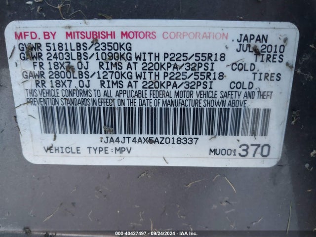 2010 MITSUBISHI OUTLANDER JA4JT4AX5AZ018337 Photo 8
