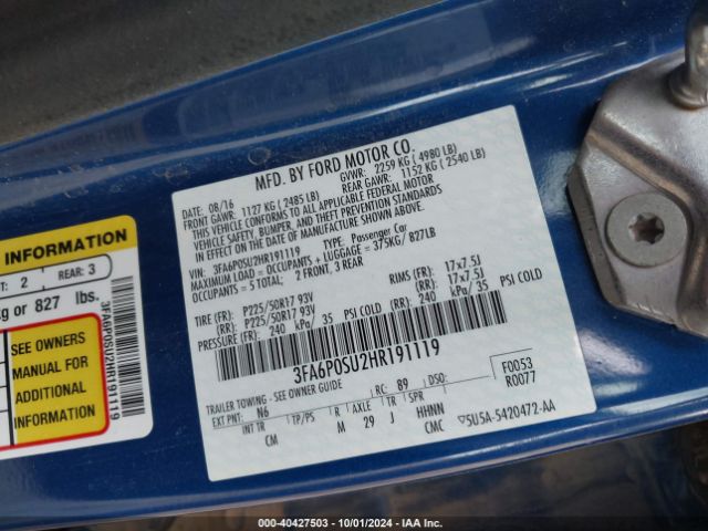 3FA6P0SU2HR191119 Ford Fusion Energi Titanium