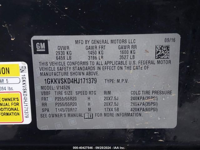 1GKKVSKD4HJ171379 GMC Acadia Limited
