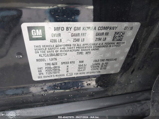 Chevrolet Trax Fwd Lt 2020 KL7CJLSB4LB012734 Image 9