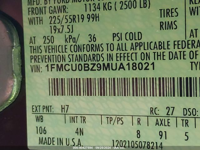 1FMCU0BZ9MUA18021 Ford Escape Se Hybrid