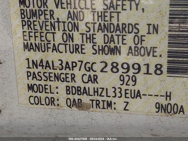 1N4AL3AP7GC289918 Nissan Altima 2.5 Sr