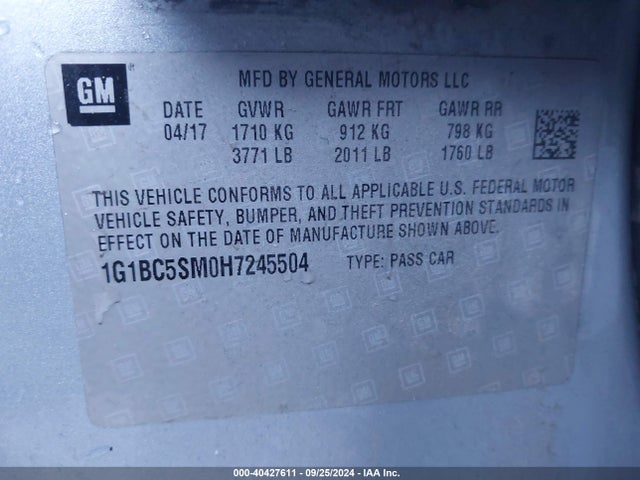 Chevrolet Cruze Ls Auto 2017 1G1BC5SM0H7245504 Image 9