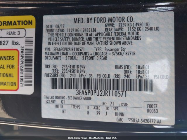 3FA6P0PU2JR110571 Ford Fusion Energi Se Luxury