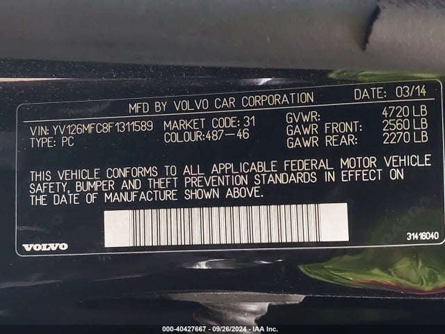 Volvo S60 T5 Premier Plus 2015 YV126MFC8F1311589 Image 9