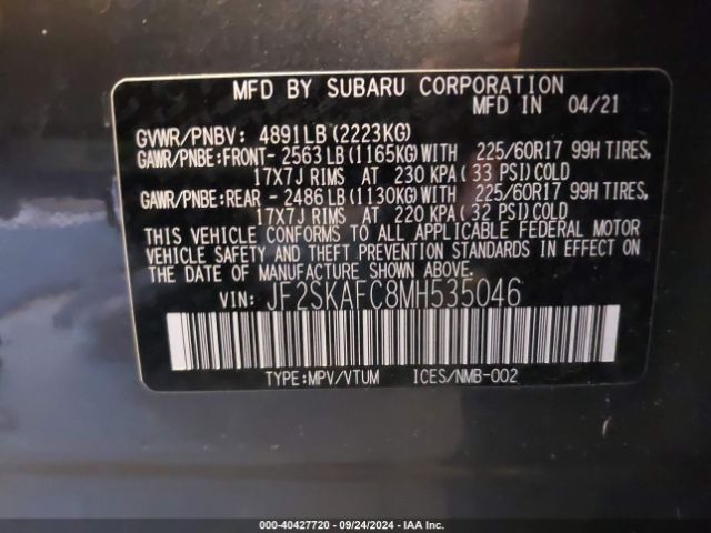 JF2SKAFC8MH535046 Subaru Forester Premium