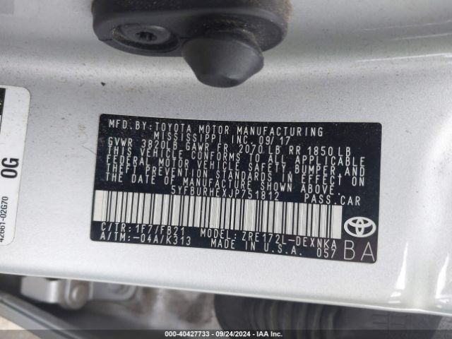 5YFBURHEXJP751812 Toyota COROLLA LE