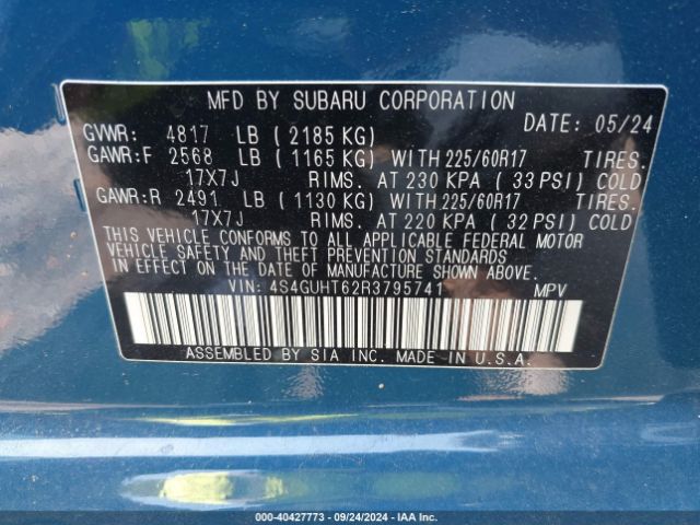 4S4GUHT62R3795741 Subaru Crosstrek Wilderness