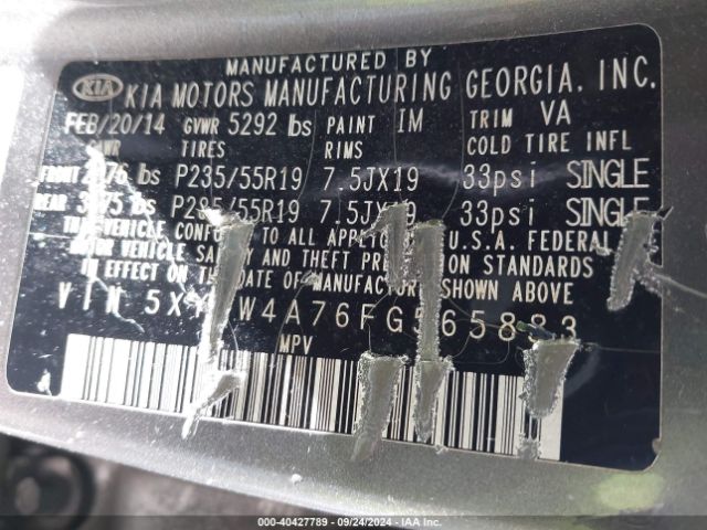 5XYKW4A76FG565883 KIA Sorento Sx V6