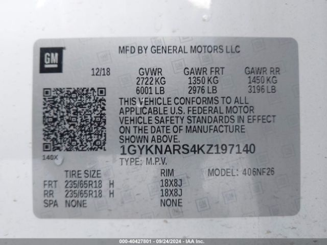 1GYKNARS4KZ197140 Cadillac Xt5 Standard