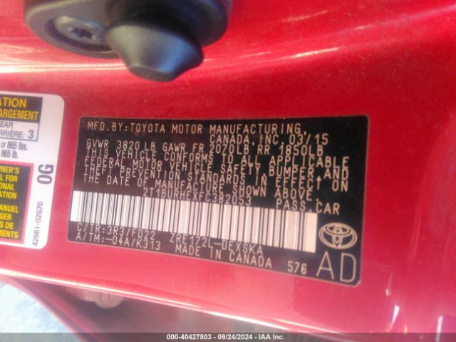 2T1BURHEXFC382053 Toyota Corolla S