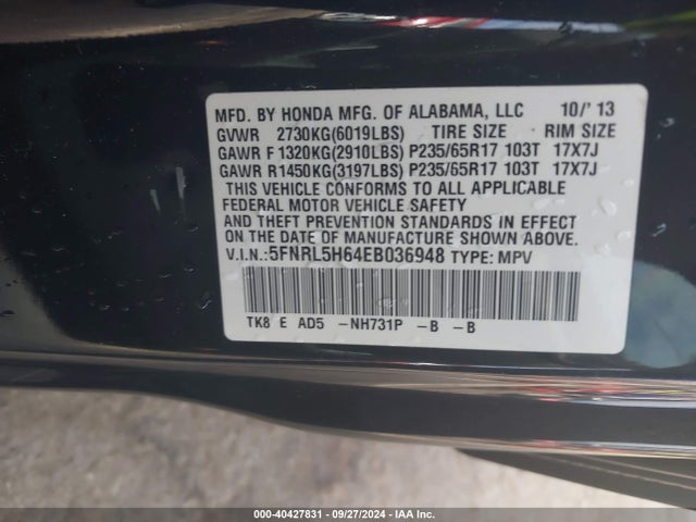 Honda Odyssey Ex-l 2014 5FNRL5H64EB036948 Image 9