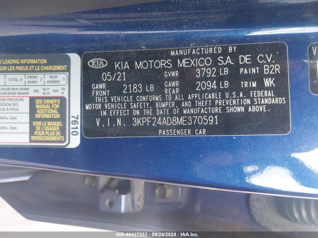 KIA Forte Lxs 2021 3KPF24AD8ME370591 Image 9