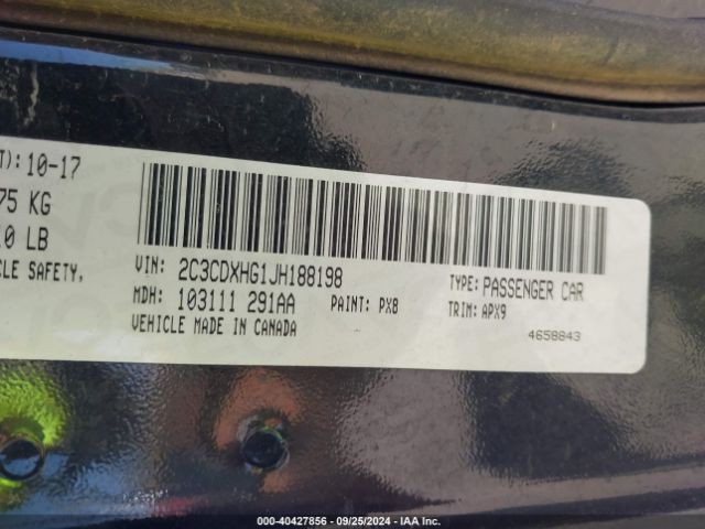 2C3CDXHG1JH188198 Dodge Charger Sxt Plus Rwd
