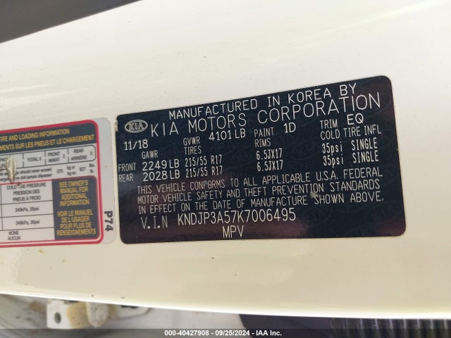KIA SOUL + 2019 KNDJP3A57K7006495 Image 9