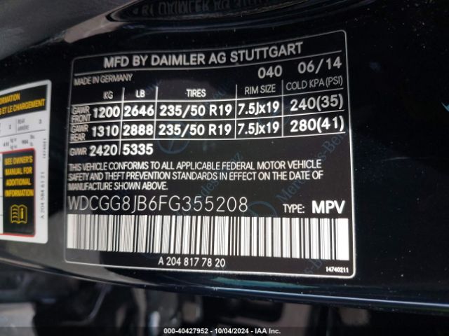 WDCGG8JB6FG355208 Mercedes-Benz Glk 350 4matic