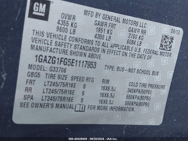 Chevrolet Express 3500 Lt 2014 1GAZG1FG5E1117953 Image 9