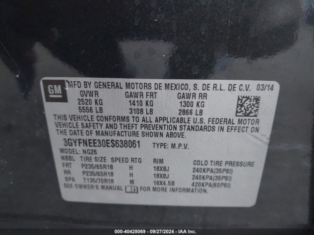 3GYFNEE30ES638061 Cadillac Srx Luxury Collection