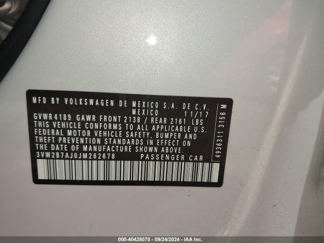 3VW2B7AJ0JM262678 Volkswagen Jetta 1.4t S