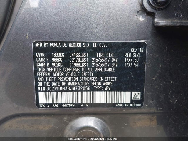Honda HR-V LX 2018 3CZRU6H36JM732056 Image 9
