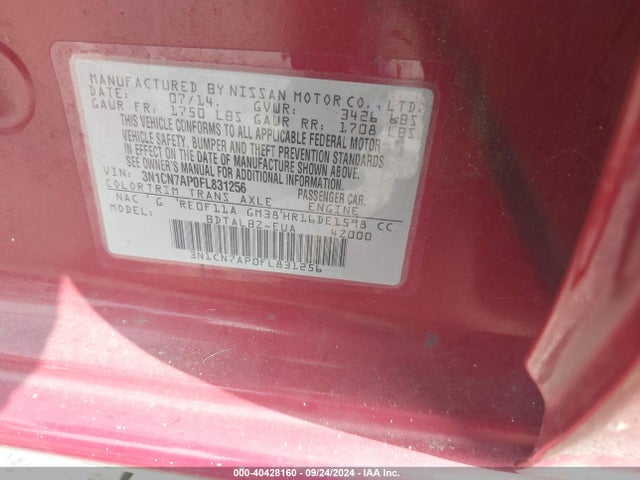Nissan Versa 1.6 Sv 2015 3N1CN7AP0FL831256 Image 9