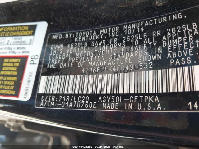 4T1BF1FK4FU491532 Toyota CAMRY XSE