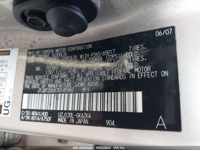 2007 LEXUS GX 470 JTJBT20XX70145983 Photo 8
