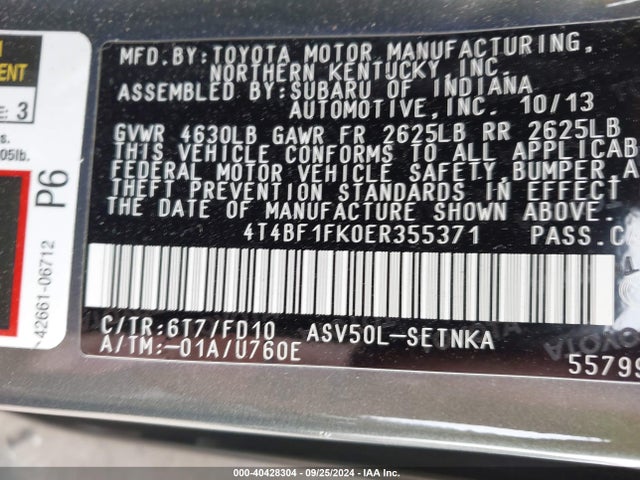 Toyota CAMRY LE 2014 4T4BF1FK0ER355371 Image 9