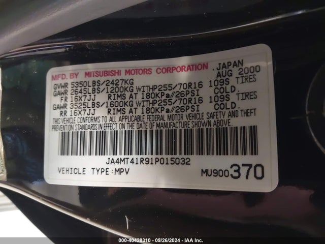 2001 MITSUBISHI MONTERO SPORT JA4MT41R91P015032 Photo 8