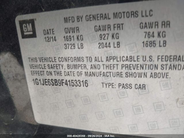 1G1JE6SB9F4153316 Chevrolet Sonic Ltz Auto