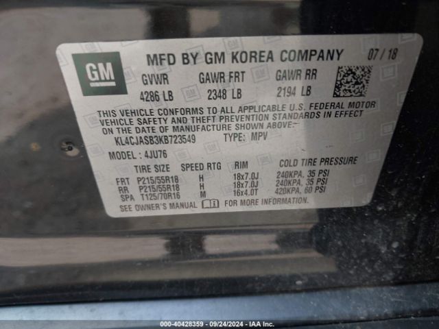 KL4CJASB3KB723549 Buick Encore Fwd Preferred