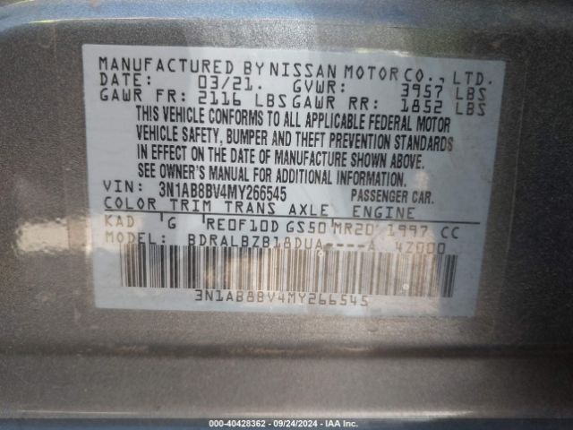 3N1AB8BV4MY266545 Nissan Sentra S Xtronic Cvt