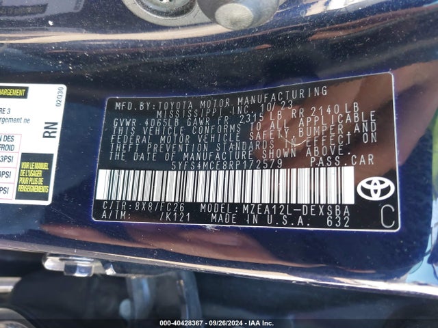 Toyota COROLLA SE 2024 5YFS4MCE8RP172579 Image 9