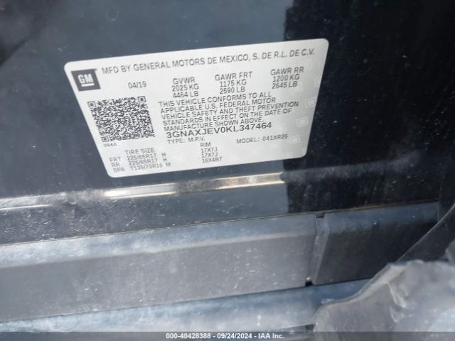 3GNAXJEV0KL347464 Chevrolet EQUINOX LT