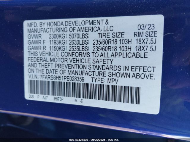 7FARS6H51PE028359 Honda Cr-v Hybrid Sport