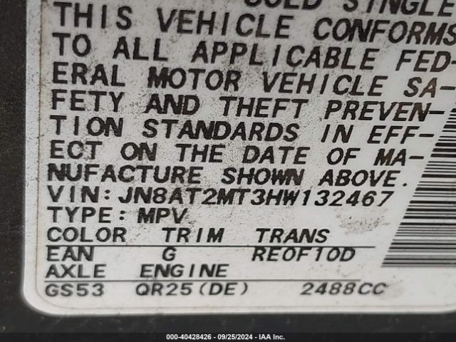 JN8AT2MT3HW132467 Nissan ROGUE S