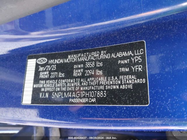 5NPLM4AG1PH107883 Hyundai ELANTRA SEL