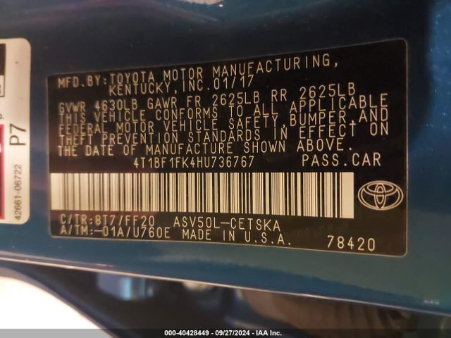 Toyota CAMRY SE 2017 4T1BF1FK4HU736767 Image 9