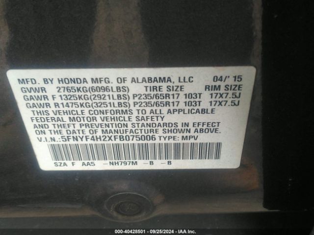 5FNYF4H2XFB075006 Honda PILOT LX