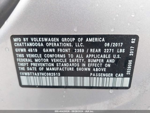 1VWBT7A37HC082513 Volkswagen Passat 1.8t Se