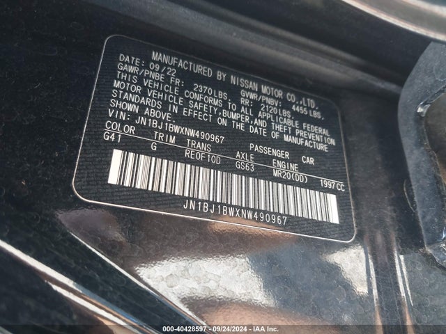 JN1BJ1BWXNW490967 Nissan Rogue Sport Sv Awd Xtronic Cvt