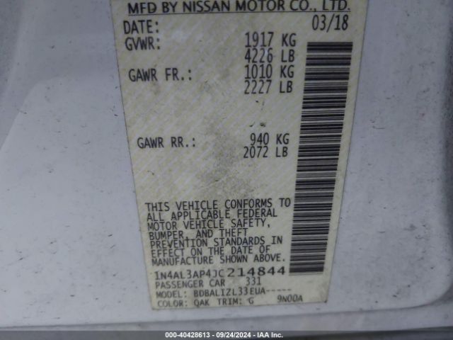 1N4AL3AP4JC214844 Nissan Altima 2.5 Sv