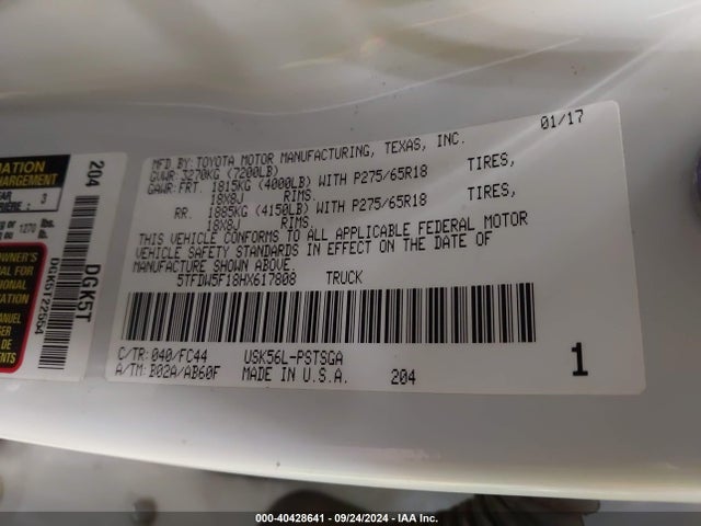 5TFDW5F18HX617808 Toyota Tundra Sr5 5.7l V8