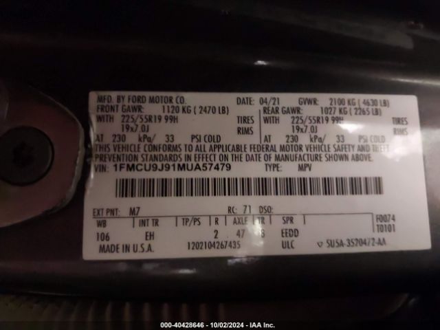 2021 FORD ESCAPE 1FMCU9J91MUA57479 Photo 8