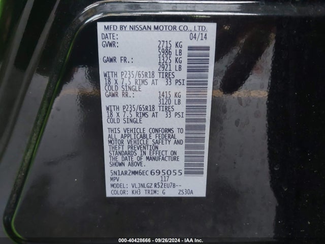 Nissan Pathfinder Sl 2014 5N1AR2MM6EC695055 Image 9