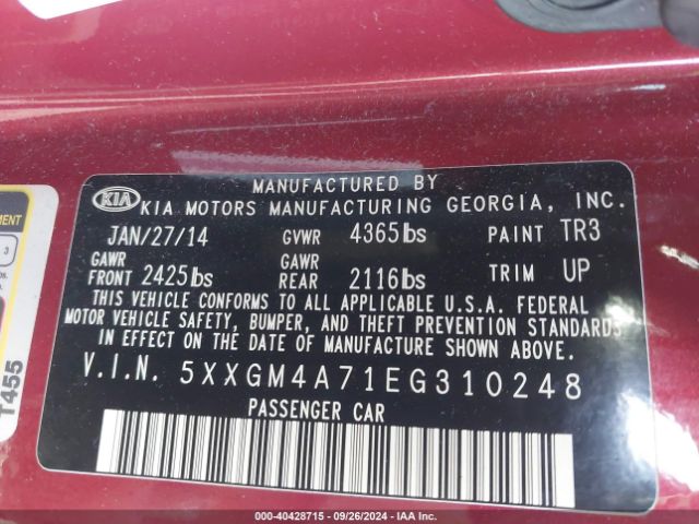 5XXGM4A71EG310248 KIA Optima Lx