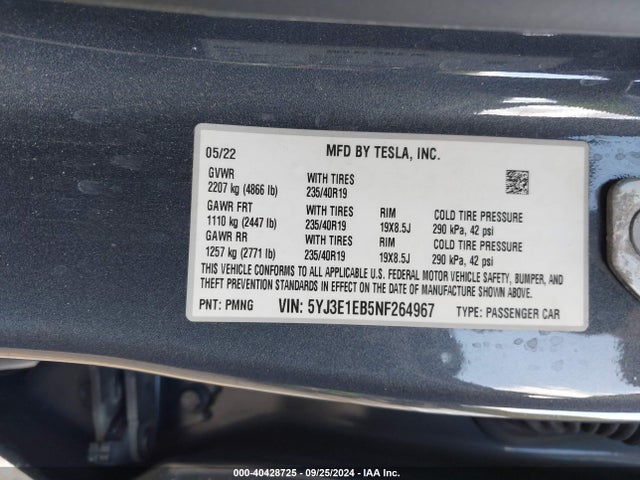 2022 TESLA MODEL 3 5YJ3E1EB5NF264967 Photo 8