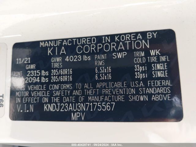 KNDJ23AU3N7175567 KIA SOUL LX